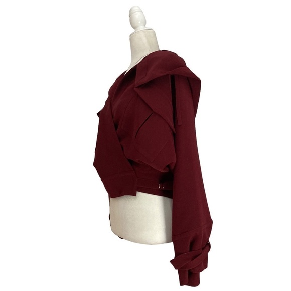 NWT Relative Pi Flap Pocket Slouchy Hooded Bomber Jacket in Mahogany Berry - Picture 5 of 12